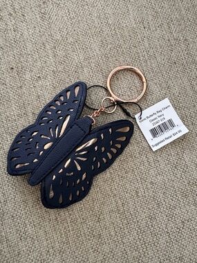 NWT Vera Bradley Iconic Butterfly Bag Charm Keychain navy/rose gold